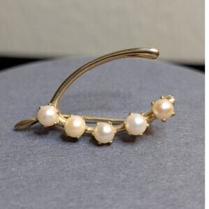 Vintage Goldtone Faux Pearl Wishbone Brooch